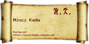 Mincz Kada névjegykártya